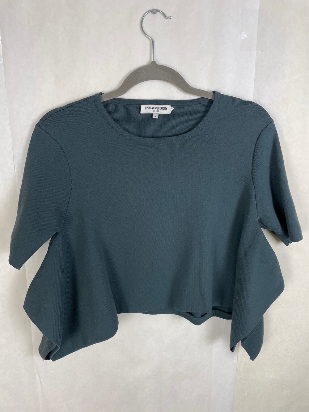 Opening Ceremony Knit Top Forest Green Short Sleeve Flared Bottom size Medium